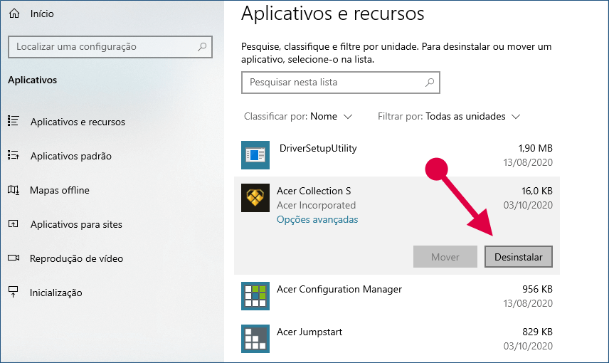 Clicar em Desinstalar Aplicativos e Programas no Computador