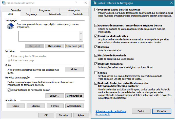 Limpar a pasta de arquivos de Internet Temporários no Windows 10