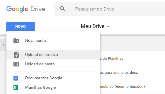 Como enviar arquivos para o Google Drive