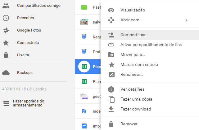 Como compartilhar arquivos do Google Drive