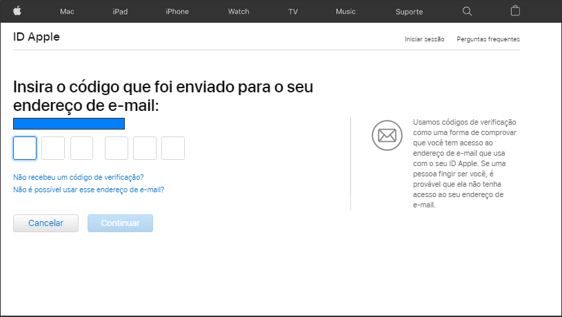 Digite o código de verificação enviado para seu e-mail