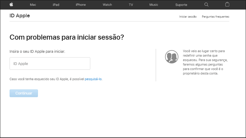 Digite o ID Apple para recuperar senha