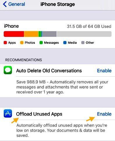 Liberar o armazenamento do iPhone descarregando Apps no iOS 11