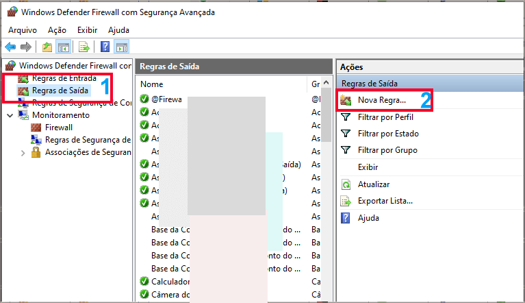 Criar regras de firewall