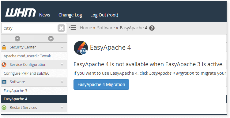 Migrar de EasyApache 3 para EasyApache 4