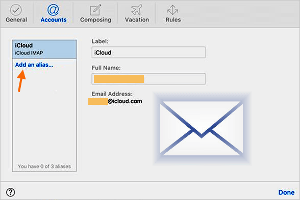 Criar um alias de e‑mail no Mail do iCloud