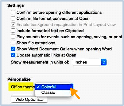 Escolha o tema do Microsoft Office no Mac