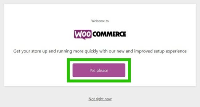 Após a ativação o WooCommerce mostrará um assistente de configuração