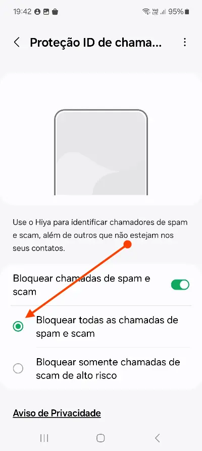 Proteção ID de chamada no smartphone Android