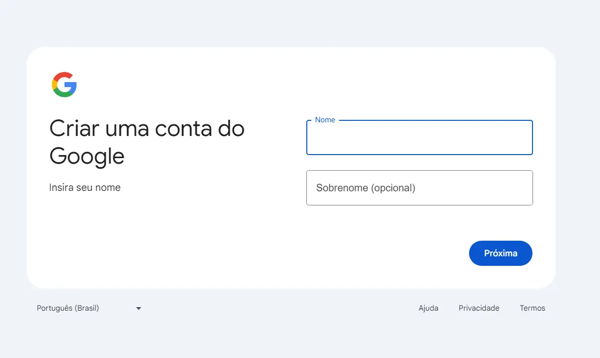 Criar uma conta no Google para acessar o GSC