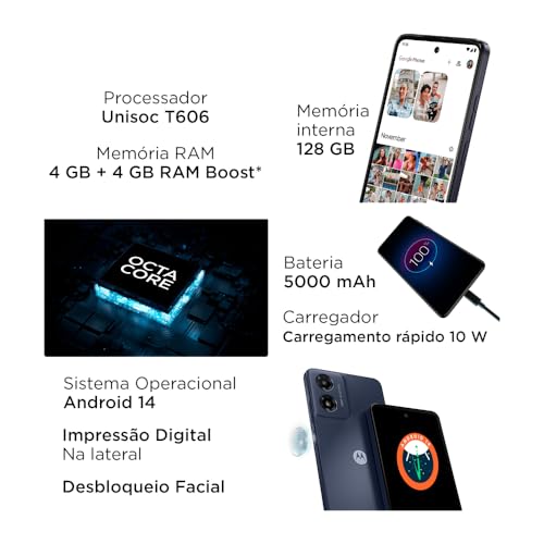 Smartphone Motorola Moto G04s 128GB 4GB RAM com Moto AI sensor FPS lateral Grafite - Imagem 4