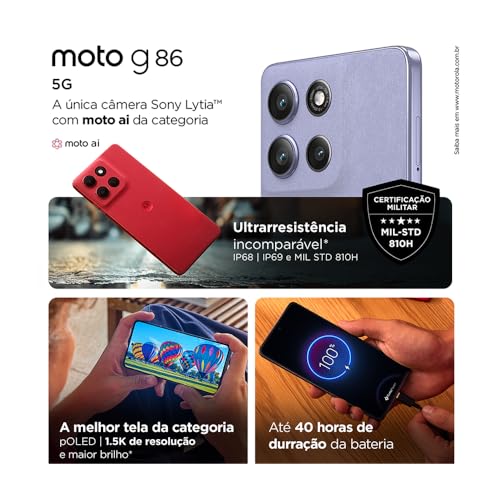 Smartphone Motorola Moto g86 5G - 256GB 8GB Tela 1.5K pOLED - Vermelho - Imagem 2