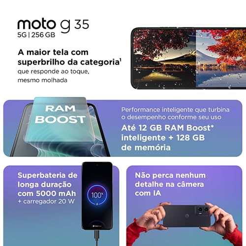 Smartphone Motorola Moto g35 5G - 256GB 4GB Cinza Vegan Leather - Imagem 3