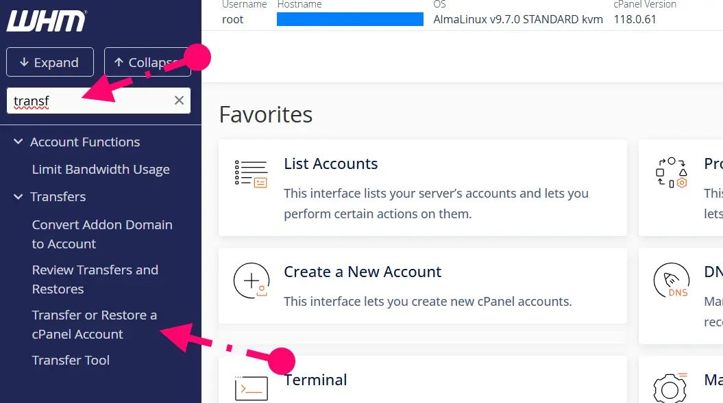 Transfer or Restore a cPanel Account